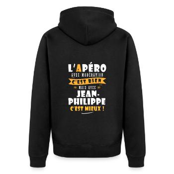 Jean-Philippe Cadeau Humour jean philippe - Veste à capuche bio Premium Unisexe - noir - Dos - Nico (187cm)
