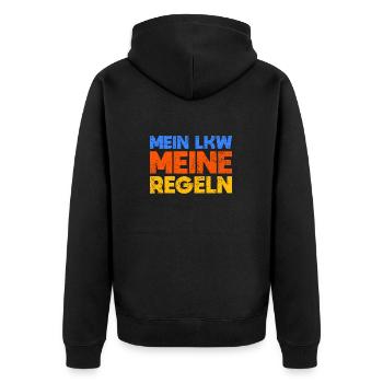 Mein LKW, Meine Regeln - Unisex Premium Bio Zip Hoodie - Schwarz - Hinten - Nico (187cm)