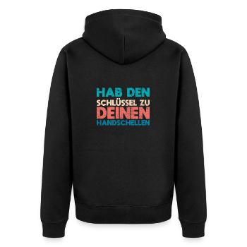 Hab Den Schlüssel Zu Deinen Handschellen - Unisex Premium Bio Zip Hoodie - Schwarz - Hinten - Nico (187cm)