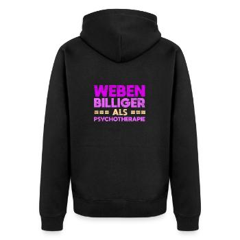 Weben - Billiger Als Psychotherapie - Unisex Premium Bio Zip Hoodie - Schwarz - Hinten - Nico (187cm)
