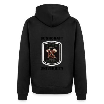 Bushcraft University - Unisex Premium Bio Zip Hoodie - Schwarz - Hinten - Nico (187cm)