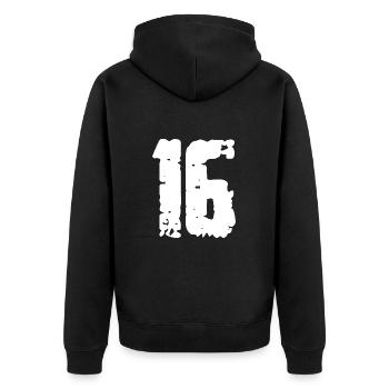 16 Zahl Vintage - Unisex Premium Bio Zip Hoodie - Schwarz - Hinten - Nico (187cm)