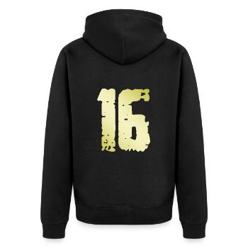 16 Zahl Vintage - Unisex Premium Bio Zip Hoodie - Schwarz - Hinten - Nico (187cm)