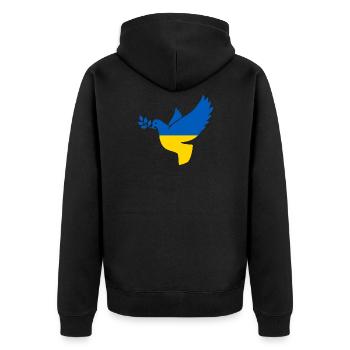 Ukraine Friedenstaube - Unisex Premium Bio Zip Hoodie - Schwarz - Hinten - Nico (187cm)