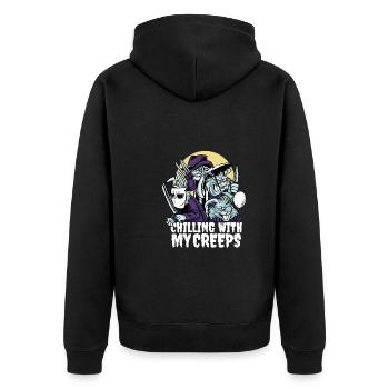 Halloween Grusel Design - Unisex Premium Bio Zip Hoodie - Schwarz - Hinten - Nico (187cm)
