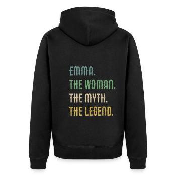 Emma la femme Le mythe La légende - Veste à capuche bio Premium Unisexe - noir - Dos - Nico (187cm)