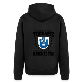 Ravensburg Therapy Ravensburger Upper Swabia - Unisex Premium Organic Zip Hoodie - black - Back - Nico (187cm)
