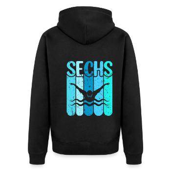 Schwimmen 6 Geburtstag Wasserratte Schwimm - Unisex Premium Bio Zip Hoodie - Schwarz - Hinten - Nico (187cm)