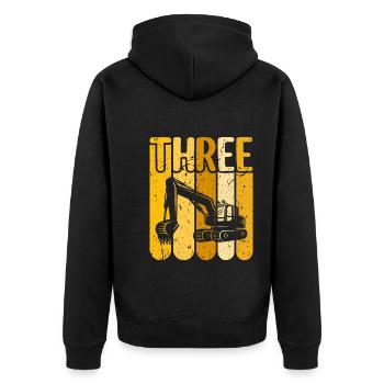 3. Geburtstag Baustelle Jungen Bagger - Unisex Premium Bio Zip Hoodie - Schwarz - Hinten - Nico (187cm)
