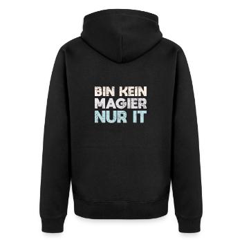 Bin Kein Magier, Nur IT - Unisex Premium Bio Zip Hoodie - Schwarz - Hinten - Nico (187cm)