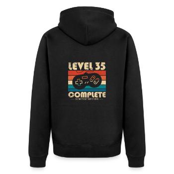 35 Geburtstag 35 Jahre Geschenk Level 35 Complete - Unisex Premium Bio Zip Hoodie - Schwarz - Hinten - Nico (187cm)