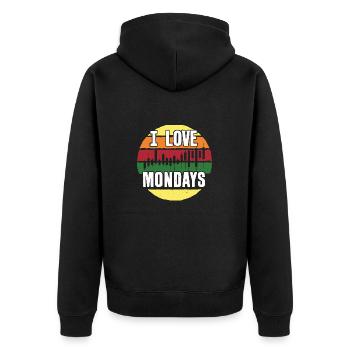 I love mondays - Trading Fun - Unisex Premium Bio Zip Hoodie - Schwarz - Hinten - Nico (187cm)