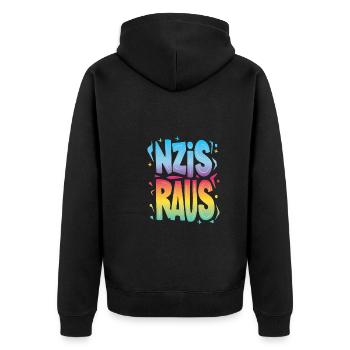Nazis raus, Gegen AFD, Gegen Rechts, Faschismus - Unisex Premium Bio Zip Hoodie - Schwarz - Hinten - Nico (187cm)