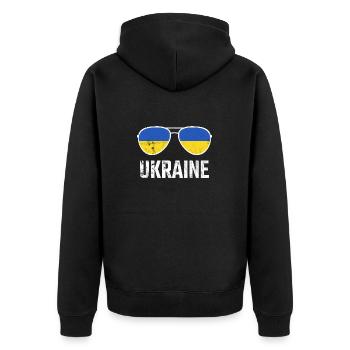 Ukraine Ukraina Slava Ukraine Sonnenbrille Flagge - Unisex Premium Bio Zip Hoodie - Schwarz - Hinten - Nico (187cm)