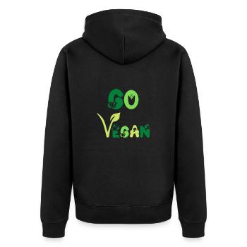 Go Vegan Veganer Veganerin Pro Veggie Green Color - Unisex Premium Bio Zip Hoodie - Schwarz - Hinten - Nico (187cm)