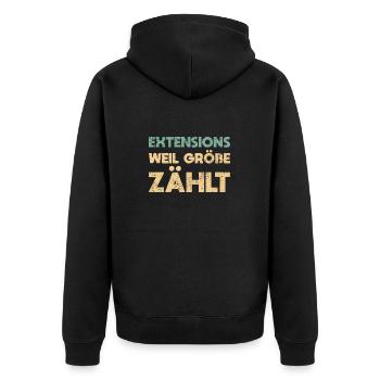 Extensions: Weil Größe Zählt - Unisex Premium Bio Zip Hoodie - Schwarz - Hinten - Nico (187cm)