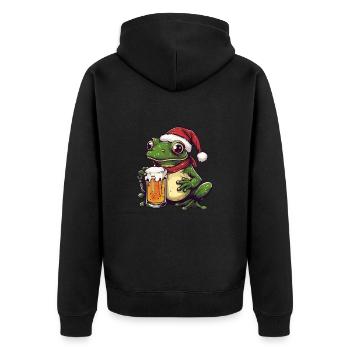 Frosch Bier Xmas Weihnachten - Unisex Premium Bio Zip Hoodie - Schwarz - Hinten - Nico (187cm)