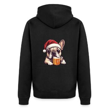 Französische Buldogge Hund Bier Xmas Weihnachten - Unisex Premium Bio Zip Hoodie - Schwarz - Hinten - Nico (187cm)