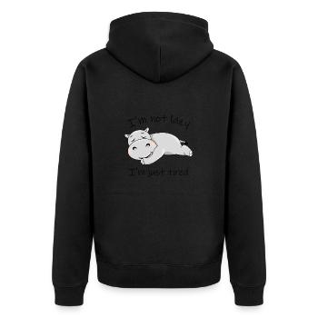 Cute lazy hippo - Unisex Premium Organic Zip Hoodie - black - Back - Nico (187cm)