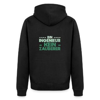 Bin Ingenieur, Kein Zauberer - Unisex Premium Bio Zip Hoodie - Schwarz - Hinten - Nico (187cm)