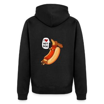 Hot Dog und Humor - Unisex Premium Bio Zip Hoodie - Schwarz - Hinten - Nico (187cm)