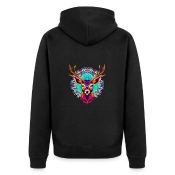 HIRSCH - Spirit Guide - Unisex Premium Bio Zip Hoodie - Schwarz - Hinten - Nico (187cm)