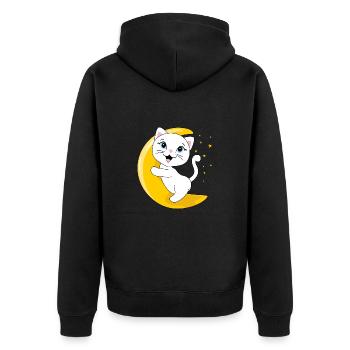 Smiling white cat sitting on the moon - Unisex Premium Organic Zip Hoodie - black - Back - Nico (187cm)