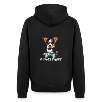 A Challenge? Challenge accepted! - Unisex Premium Bio Zip Hoodie - Schwarz - Hinten - Nico (187cm)