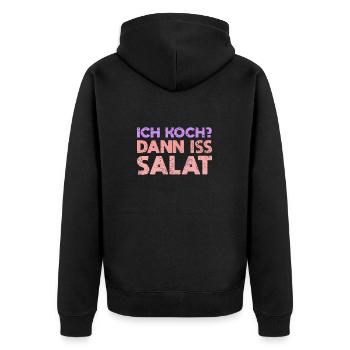 Ich Koch? Dann Iss Salat - Unisex Premium Bio Zip Hoodie - Schwarz - Hinten - Nico (187cm)