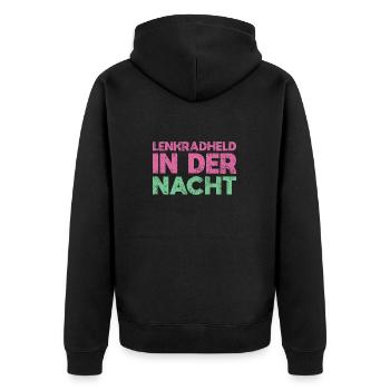 Lenkradheld In Der Nacht - Unisex Premium Bio Zip Hoodie - Schwarz - Hinten - Nico (187cm)