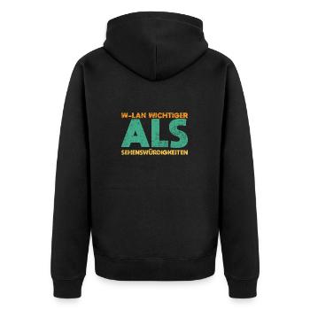 W-Lan Wichtiger Als Sehenswürdigkeiten - Unisex Premium Bio Zip Hoodie - Schwarz - Hinten - Nico (187cm)