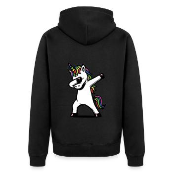 Einhorn dabbing - Regenbogen Farben - Geschenk - Unisex Premium Bio Zip Hoodie - Schwarz - Hinten - Nico (187cm)