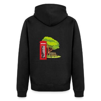 Telefonzelle im Park - Unisex Premium Bio Zip Hoodie - Schwarz - Hinten - Nico (187cm)