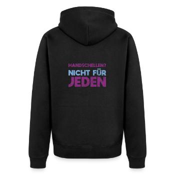 Handschellen? Nicht Für Jeden - Unisex Premium Bio Zip Hoodie - Schwarz - Hinten - Nico (187cm)