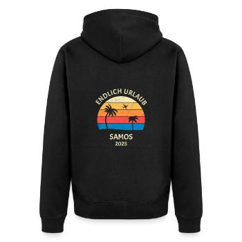 Samos Urlaub 2025 Griechenland Reise - Unisex Premium Bio Zip Hoodie - Schwarz - Hinten - Nico (187cm)