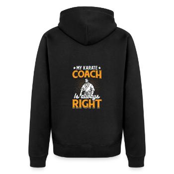 Mein Karate-Trainer hat immer Recht - Unisex Premium Bio Zip Hoodie - Schwarz - Hinten - Nico (187cm)