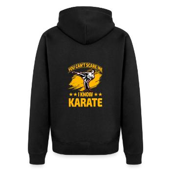 Du kannst mich nicht erschrecken, ich kenne Karate - Unisex Premium Bio Zip Hoodie - Schwarz - Hinten - Nico (187cm)