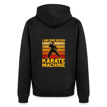 Ich bin eine gemeine Karatemaschine - Unisex Premium Bio Zip Hoodie - Schwarz - Hinten - Nico (187cm)