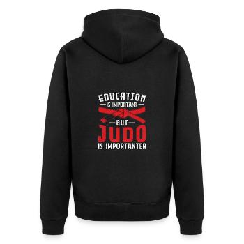 Education is important but Judo is importanter - Unisex Premium Organic Zip Hoodie - black - Back - Nico (187cm)