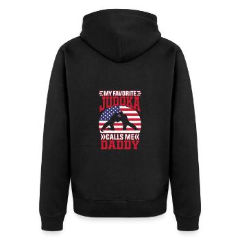 My favorite Judoka calls me daddy - Unisex Premium Bio Zip Hoodie - Schwarz - Hinten - Nico (187cm)