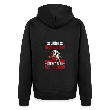 Judo, weil dir die Munition ausgehen könnte - Unisex Premium Bio Zip Hoodie - Schwarz - Hinten - Nico (187cm)