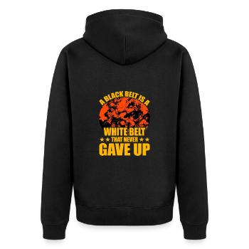 Ein Black Belt ist ein White Belt, der nie aufgegeben hat - Unisex Premium Bio Zip Hoodie - Schwarz - Hinten - Nico (187cm)