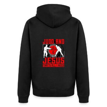 Judo und Jesus, das ist alles, was ich brauche - Unisex Premium Bio Zip Hoodie - Schwarz - Hinten - Nico (187cm)