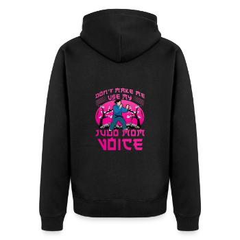 Zwinge mich nicht, meine Judo-Mom-Stimme zu benutzen - Unisex Premium Bio Zip Hoodie - Schwarz - Hinten - Nico (187cm)