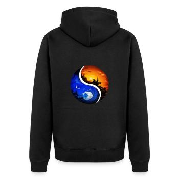 Yin Yang - Unisex Premium Bio Zip Hoodie - Schwarz - Hinten - Nico (187cm)