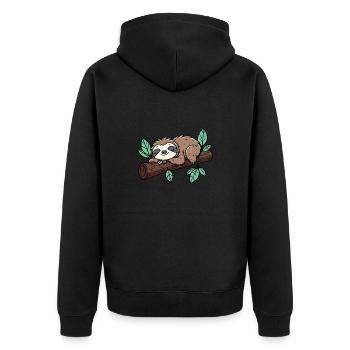 Good night! Sleep sleepy head sloth on branch - Unisex Premium Organic Zip Hoodie - black - Back - Nico (187cm)