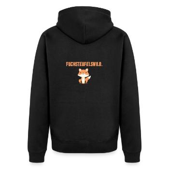 Fuchsteufelswild Fuchs schlau Lustig - Unisex Premium Bio Zip Hoodie - Schwarz - Hinten - Nico (187cm)