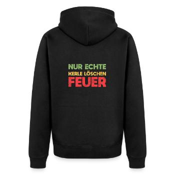 Nur Echte Kerle Löschen Feuer - Unisex Premium Bio Zip Hoodie - Schwarz - Hinten - Nico (187cm)