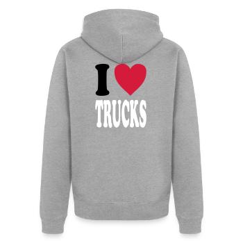J'adore TRUCKS (couleurs au choix!) - Veste à capuche bio Premium Unisexe - gris chiné - Dos - Nico (187cm)
