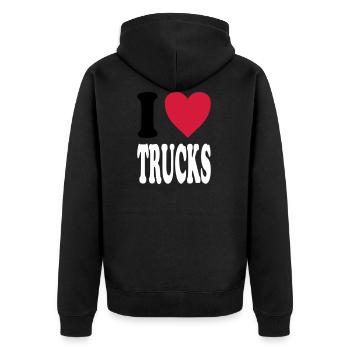 I love TRUCKS (colors selectable!) - Unisex Premium Organic Zip Hoodie - black - Back - Nico (187cm)